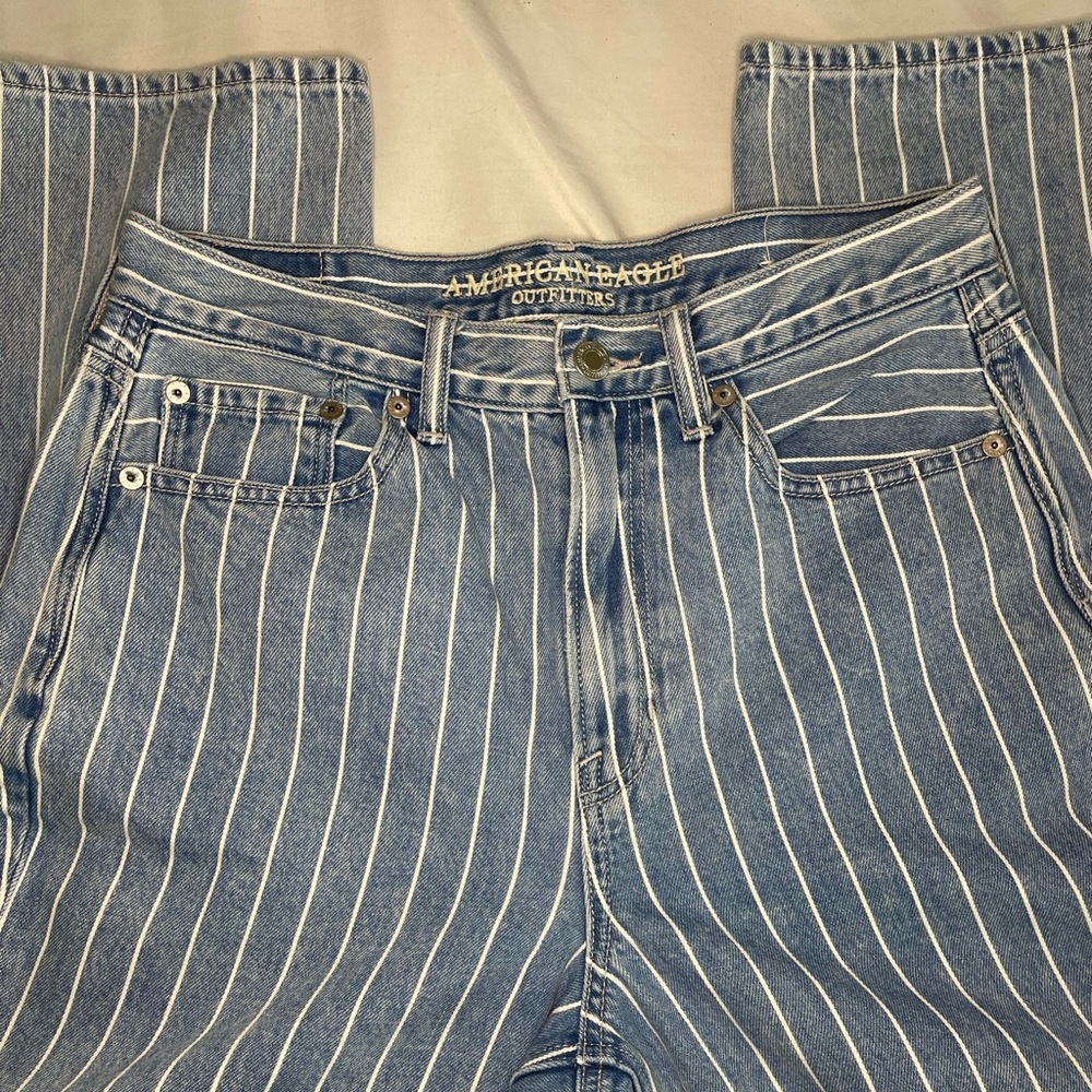 White Striped Mom Jeans American Eagle